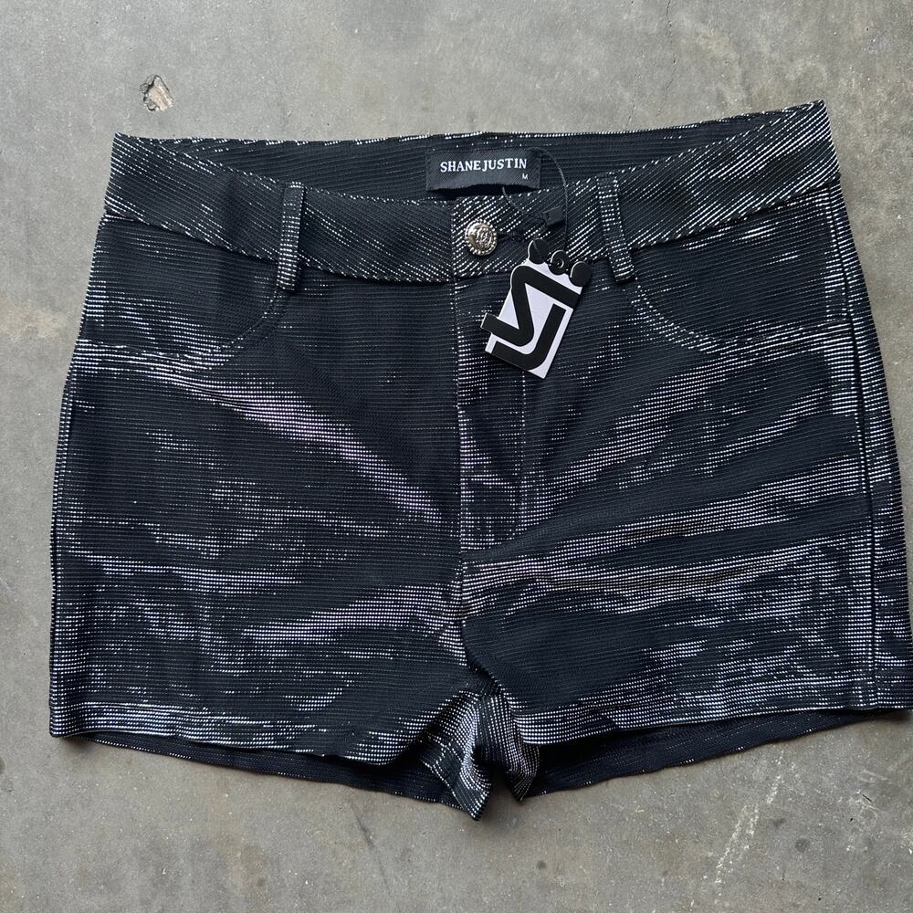 Shane Justin Women's Medium Micro Shorts Black Glitter Shiny Party Club Short